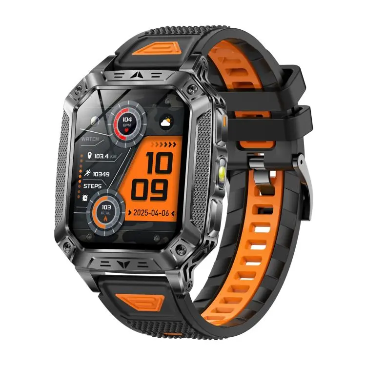 QS86 2.01-inch Smart Watch, Support BT Call, Heart Rate, Blood Oxygen(Space Gray Black Orange Silicone Band)