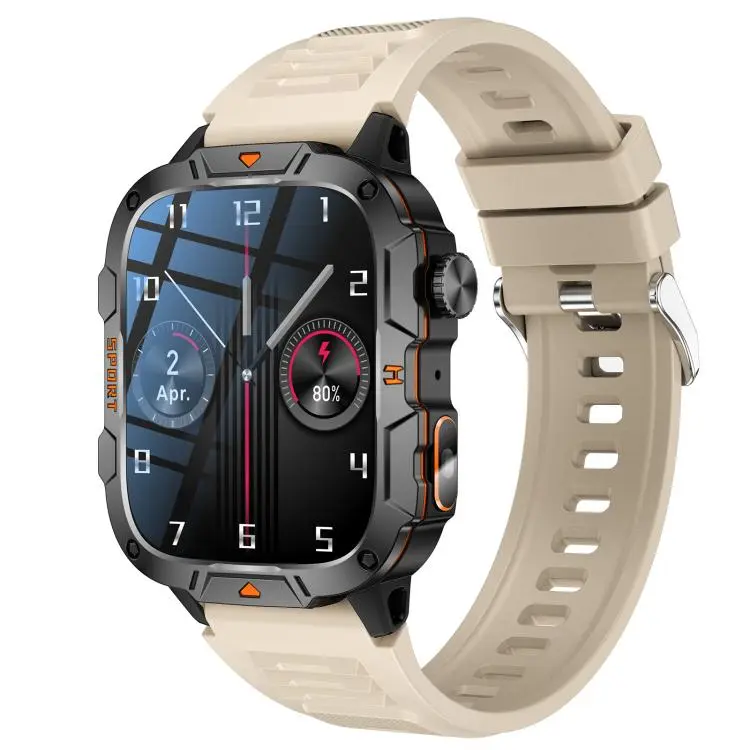 QX12 1.96-inch IPS Display Outdoor Sports IP68 Smart Watch with Flashlight(Beige)