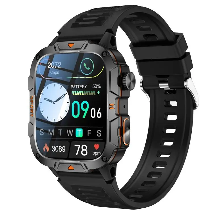 QX12 1.96-inch IPS Display Outdoor Sports IP68 Smart Watch with Flashlight(Black)