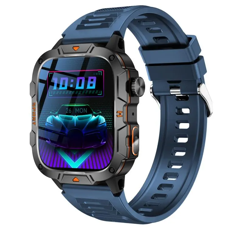 QX12 1.96-inch IPS Display Outdoor Sports IP68 Smart Watch with Flashlight(Blue)