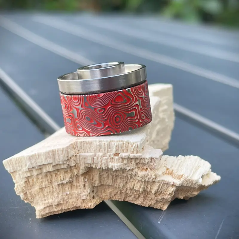 Red New Damascus Antiquity V2 Cap Titanium #ANTV2 028