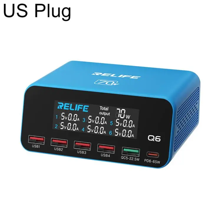 RELIFE Q6 70W Intelligent Multi-Port Digital Display Charger, Plug