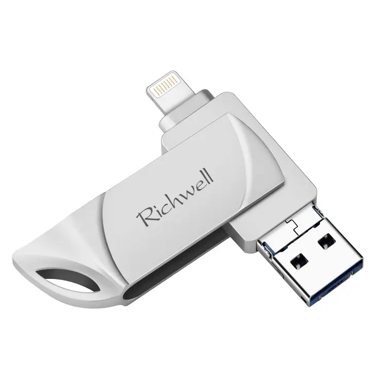 Richwell DXZ128 USB Flash Disk 128G 3 in 1 Micro USB + 8 Pin + USB 3.0 Compatible IPhone & IOS(Silver)