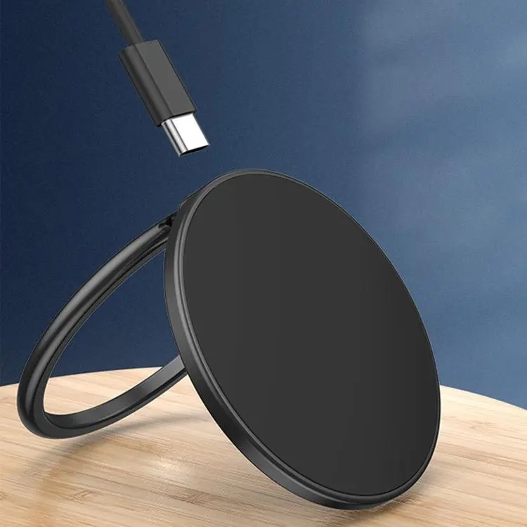 Ring Bracket Magnetic Wireless Fast Charger 15W Aluminum Alloy Stand(Black)
