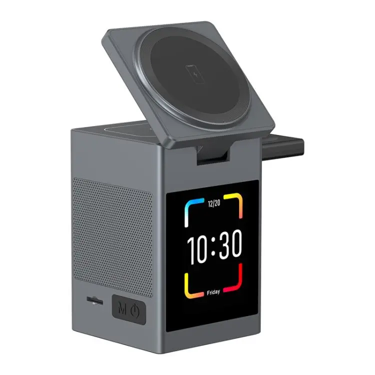 S5D 3 in 1 15W Multi-functional Touchscreen Wireless Charger with Bluetooth Speaker Function(Grey)