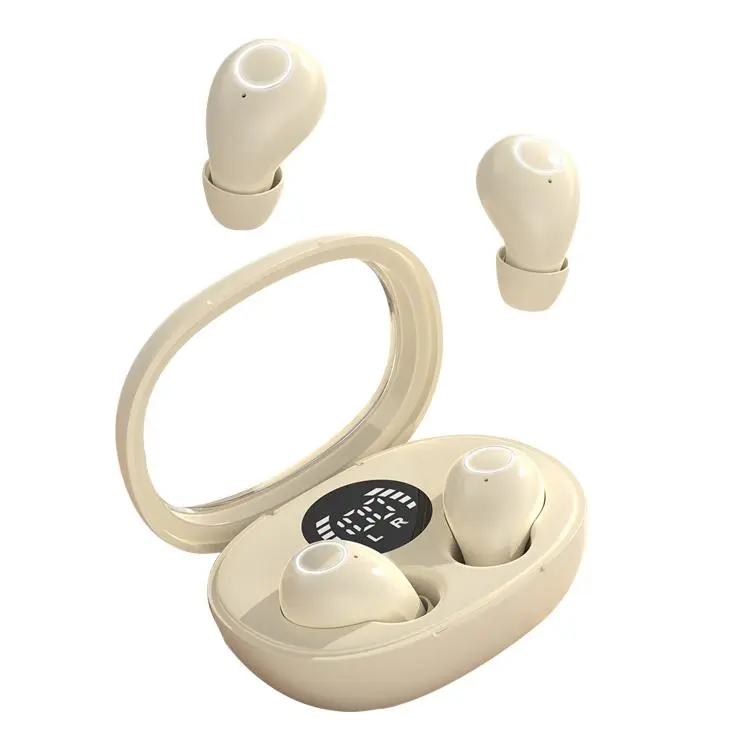 SK32 Digital Display Sleep Noise Reduction Ultra-Mini In-Ear Bluetooth Earphones(Beige)