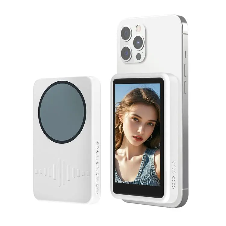 Smartphone Rear Wireless Screen Mirroring Device With Fill Light Outdoor Bluetooth Magnetic Selfie Display(White)