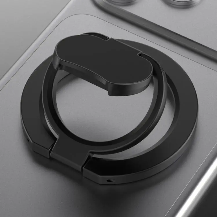 Solid Color Folding Double-sided Magnetic Ring Phone Holder(Black)