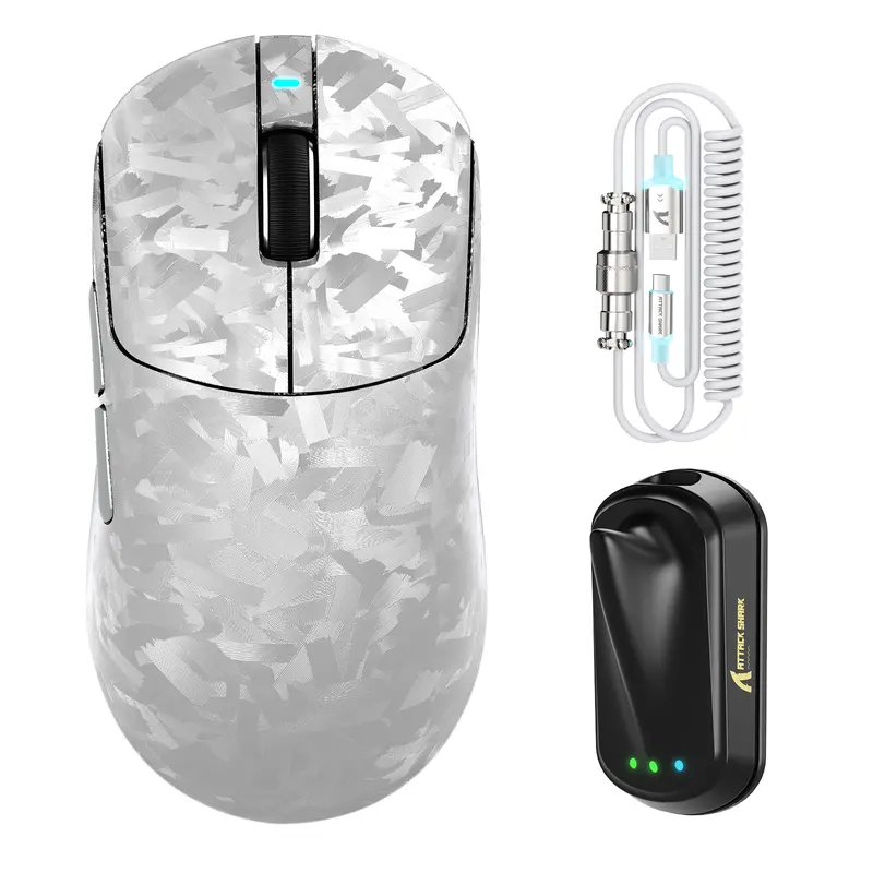 Souris de jeu sans fil ATTACK SHARK RS3 ULTRA en fibre de carbone PAW3955MAX avec câble LED Ultra C06