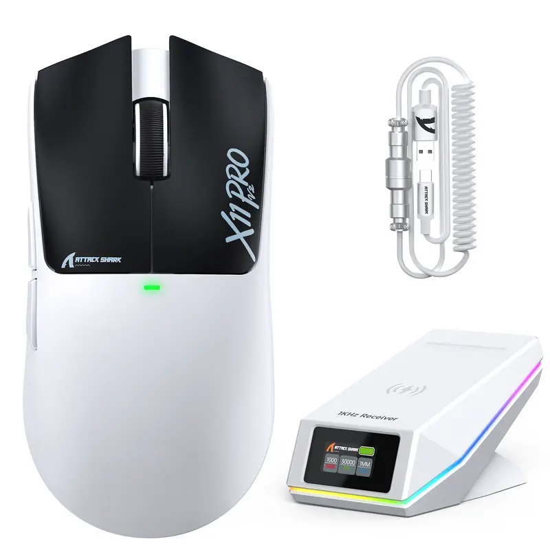 Souris de jeu sans fil ATTACK SHARK X11 PRO V2 avec écran TFT, station de charge et câble enroulé C06