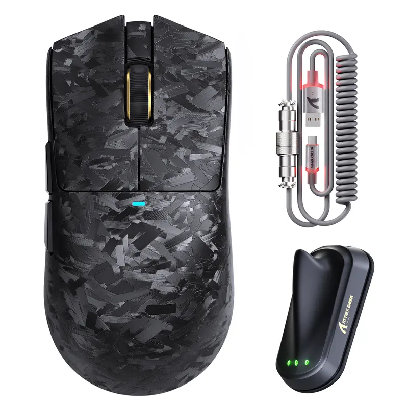 Souris de jeu sans fil ATTACK SHARK X11 ULTRA en fibre de carbone avec câble LED Ultra C06