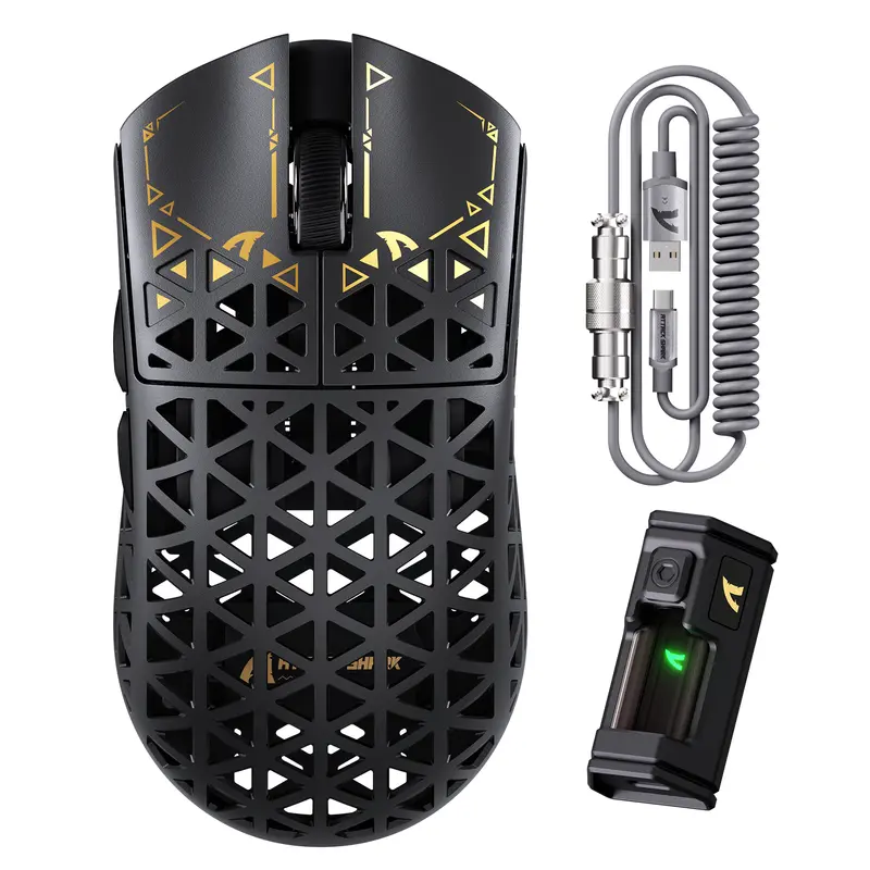 Souris gaming sans fil ATTACK SHARK R5 ULTRA en fibre de carbone 8K PAW3950MAX avec câble enroulé 8K