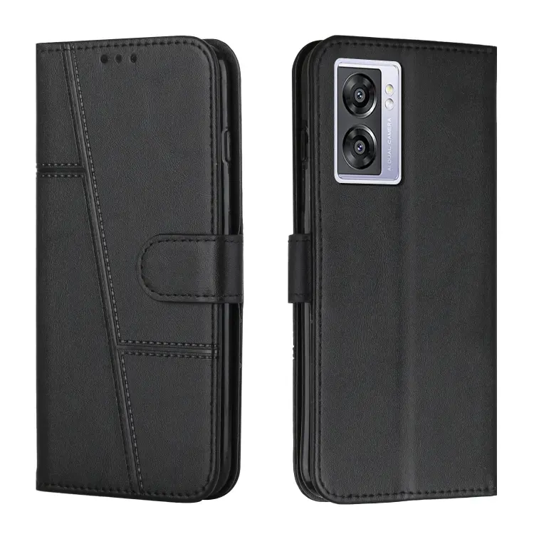 Stitching Calf Texture Buckle Leather Phone Case For OPPO A57 5G/Realme V23/A77 5G/A57 4G Global/A57e 4G Global/A57s 4G Global/A77 4G Global/OnePlus Nord N20 SE 4G Global(Black)