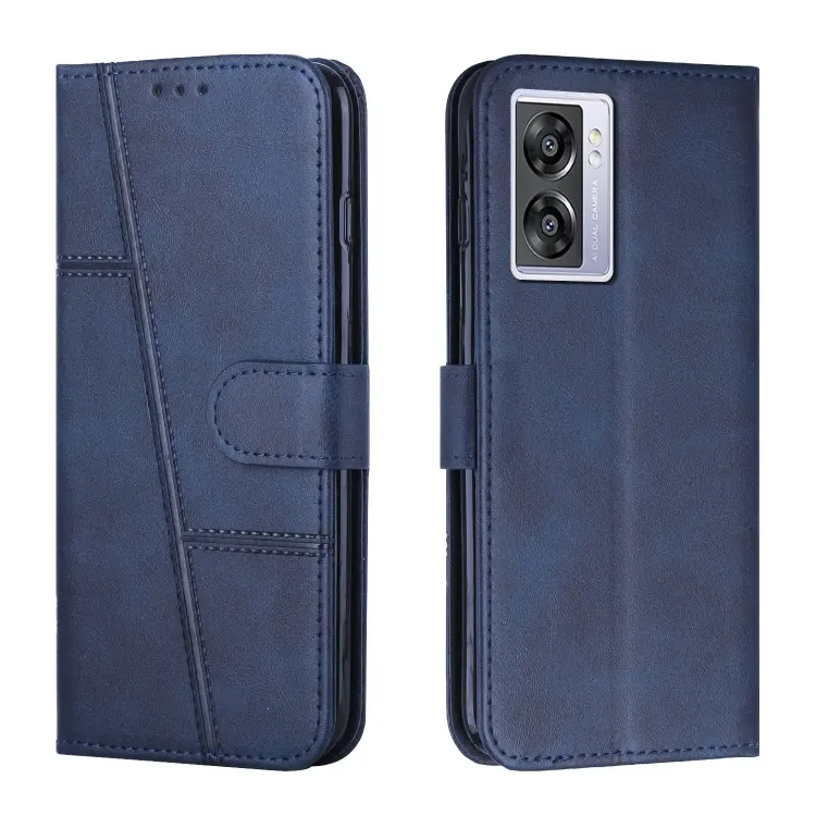 Stitching Calf Texture Buckle Leather Phone Case For OPPO A57 5G/Realme V23/A77 5G/A57 4G Global/A57e 4G Global/A57s 4G Global/A77 4G Global/OnePlus Nord N20 SE 4G Global(Blue)