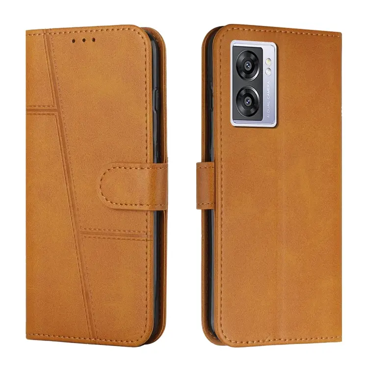 Stitching Calf Texture Buckle Leather Phone Case For OPPO A57 5G/Realme V23/A77 5G/A57 4G Global/A57e 4G Global/A57s 4G Global/A77 4G Global/OnePlus Nord N20 SE 4G Global(Yellow)