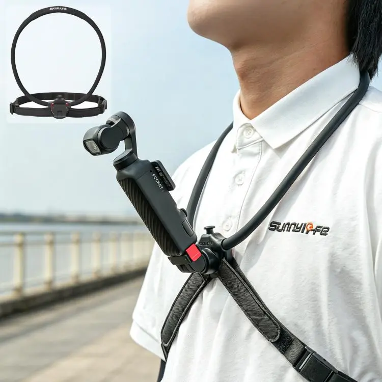 Sunnylife Magnetic POV Neck Mount Hand Free Video Vlog Neck Adjustable Selfie Holder with Body Strap For DJI Osmo Pocket 4P / 4 / 3 (Black)