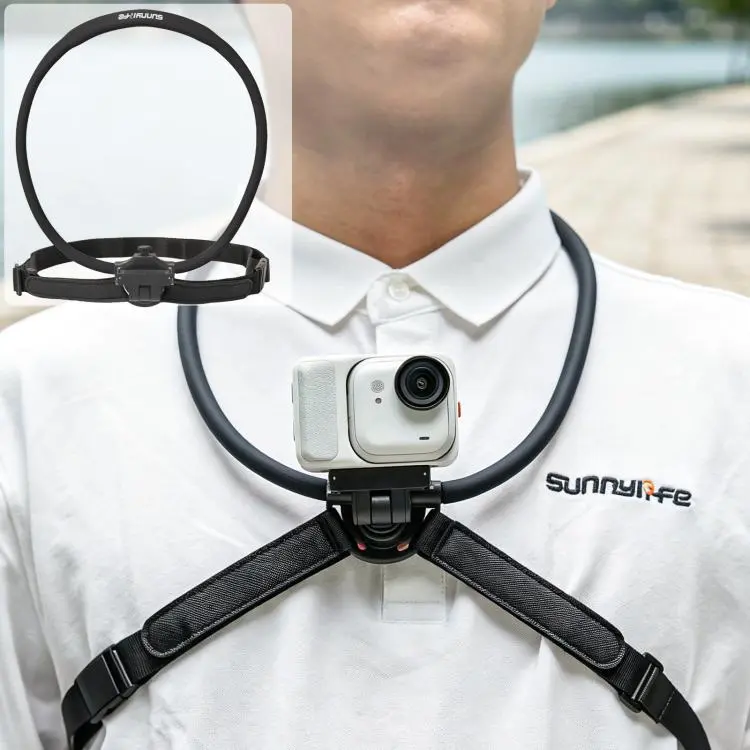 Sunnylife Magnetic POV Neck Mount Hand Free Video Vlog Neck Adjustable Selfie Holder with Body Strap For Insta360 GO Ultra (Black)