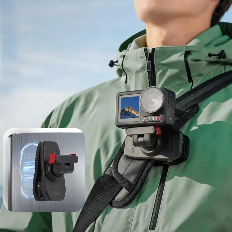 Sunnylife Magnetic Quick-Release Backpack Clip Action Camera Clamp Vertical-Horizontal Mount for DJI Osmo 360 / Action 5 Pro / 4 / 3 / 2 (Black)