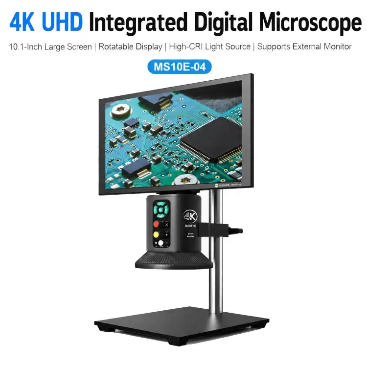 SUNSHINE MS10E-04 4K HD Digital Microscope with Metal Stand Base & 10-inch Large Display, Plug