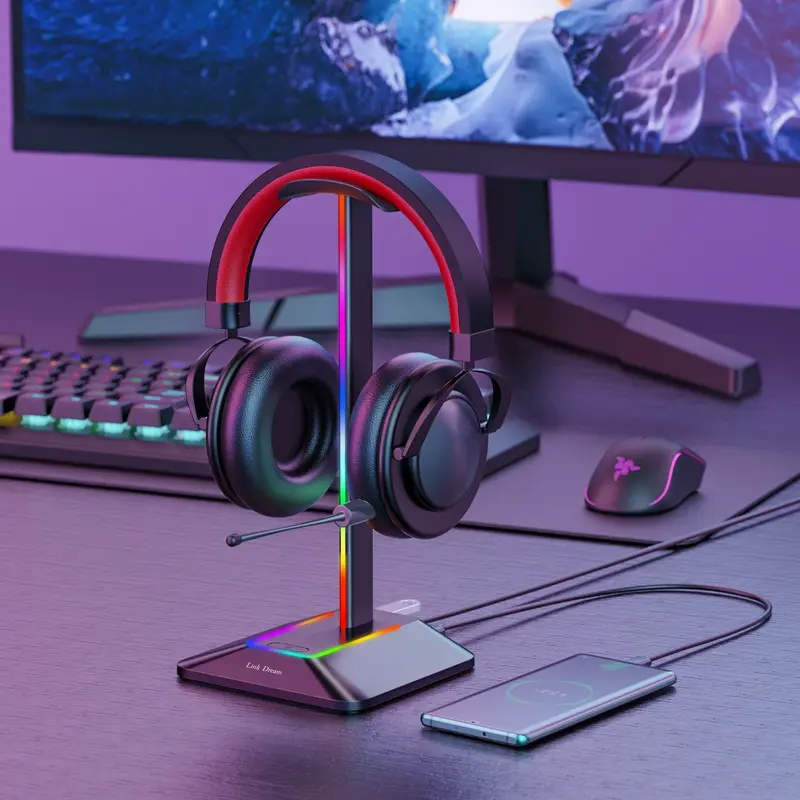 Support Casque Gaming RGB - Base Lumineuse & Ports USB