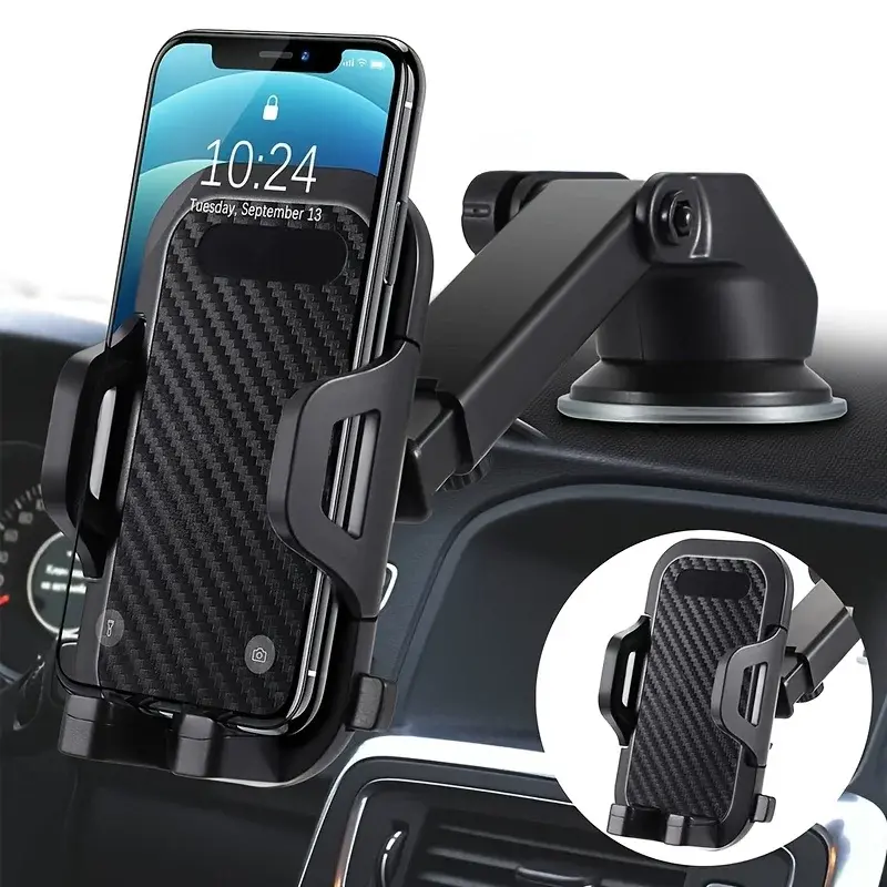 Support Téléphone Voiture à Bras Rétractable — Fixation Stable avec Ventouse Renforcée