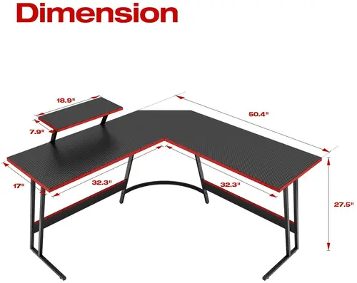 Swtek Gear™ 51" L-Shaped Carbon Fiber Gaming Desk – Corner Workstation