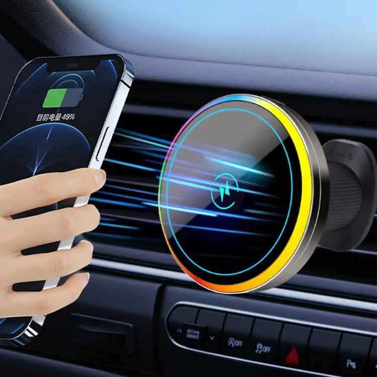 T1S Magnetic Cooling Wireless Fast Charger Car Air Outlet Holder(Black With Silver Edges)