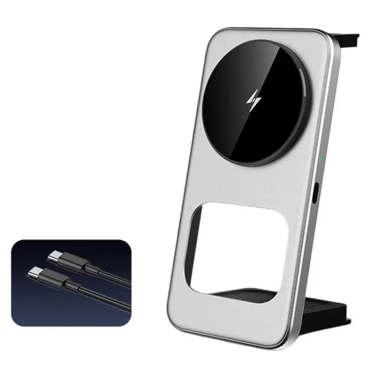 T40 15W 3-in-1 Ultra-Slim Foldable Magnetic Wireless Charging Stand(Spray Silver)