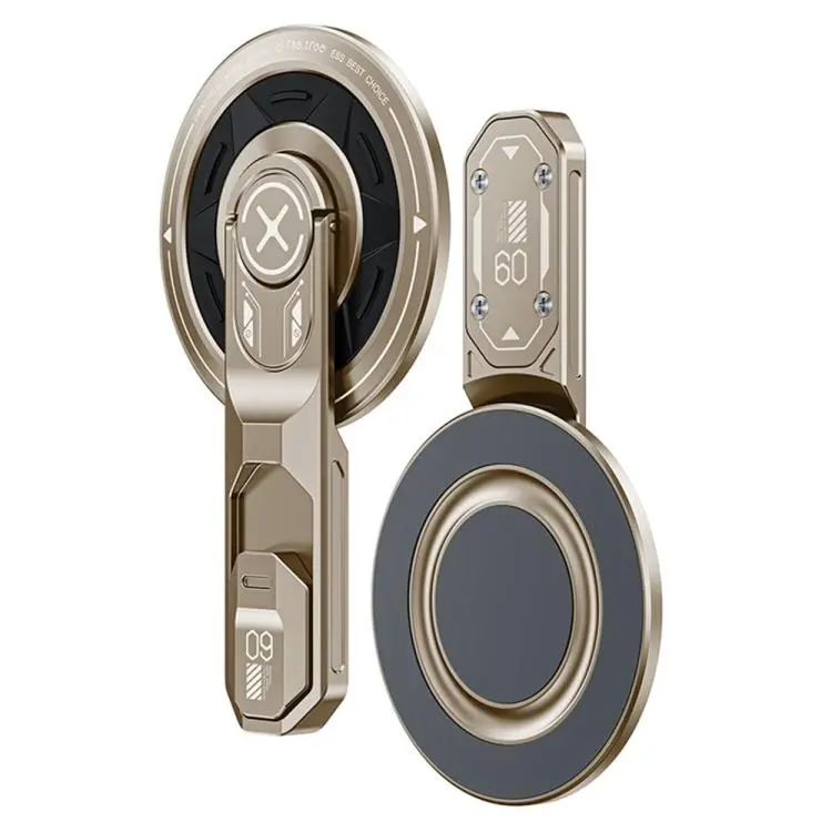 T9 Double Sided Adhesive Ring Grip 360 Degree Rotation Folding Magnetic Phone Holder(Gold)