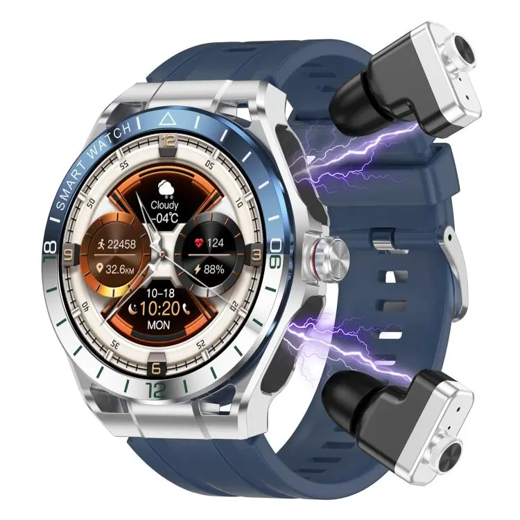 T95E 1.52-inch Display 2-in-1 Smart Sports Watch TWS Bluetooth Earphones(Silver Blue)