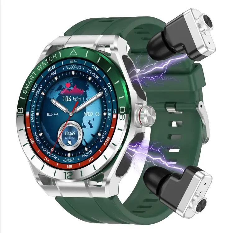 T95E 1.52-inch Display 2-in-1 Smart Sports Watch TWS Bluetooth Earphones(Silver Green)