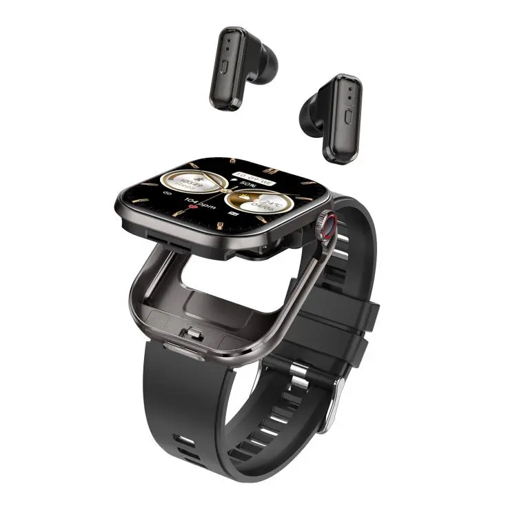 T99 2.02 inch Square Screen 2 in 1 Bluetooth Earphone IP67 Waterproof Smart Watch, Supports Blood Oxygen Monitoring(Black)