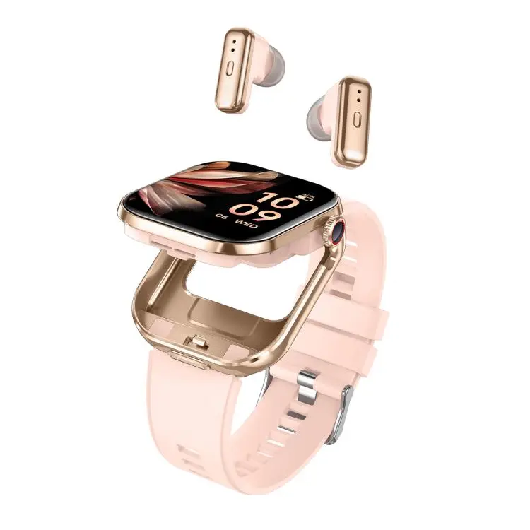 T99 2.02 inch Square Screen 2 in 1 Bluetooth Earphone IP67 Waterproof Smart Watch, Supports Blood Oxygen Monitoring(Gold)