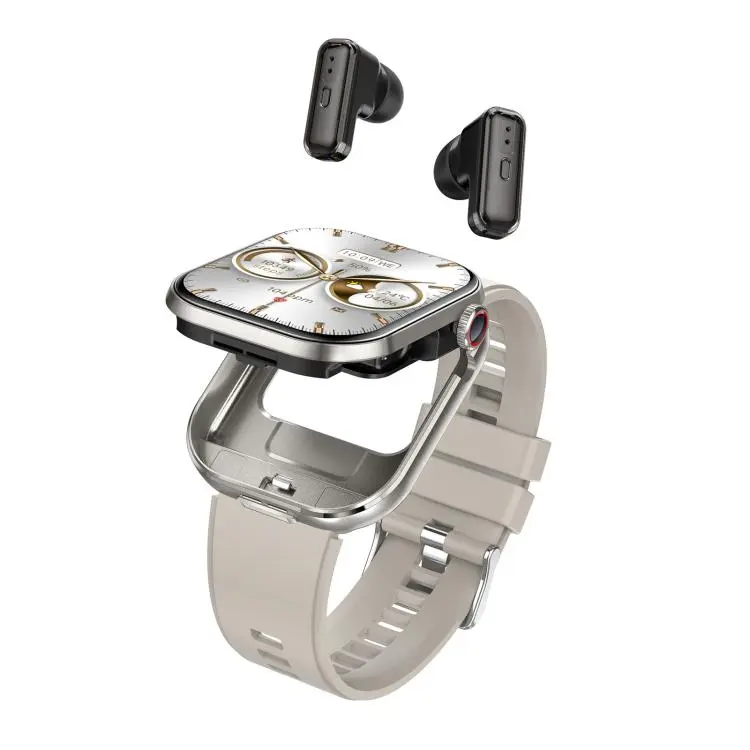 T99 2.02 inch Square Screen 2 in 1 Bluetooth Earphone IP67 Waterproof Smart Watch, Supports Blood Oxygen Monitoring(Silver)