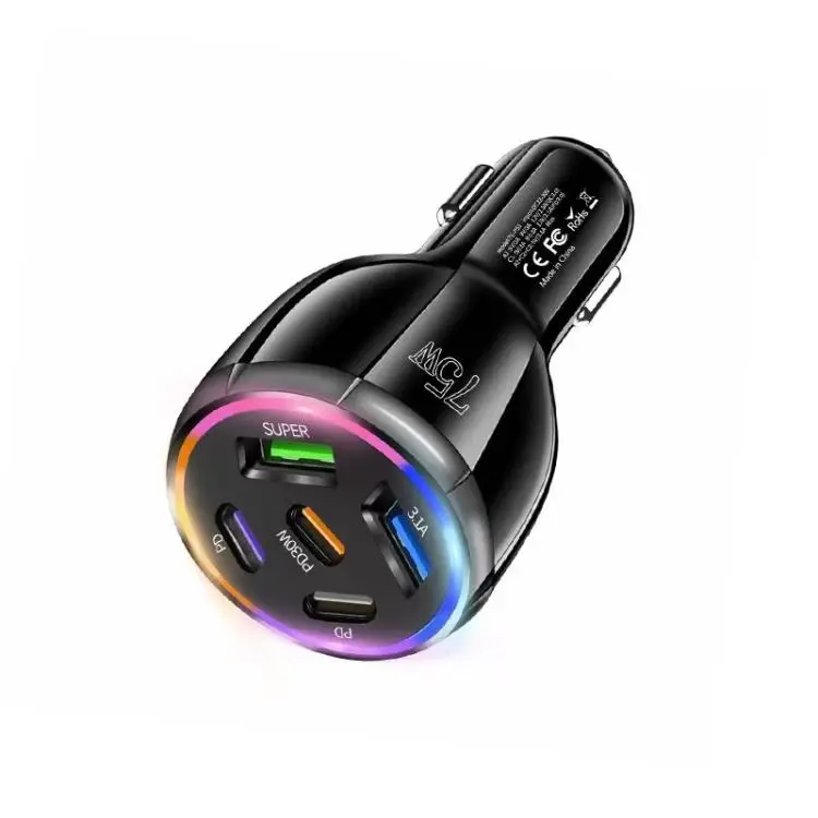 TE-P51 75W USB-C x 3 + USB x 2 Multi Port Car Charger(Black)