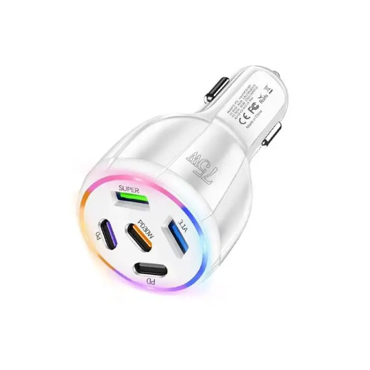 TE-P51 75W USB-C x 3 + USB x 2 Multi Port Car Charger(White)