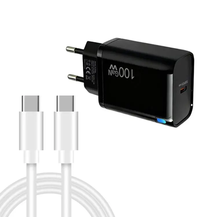 TE-PD46 GaN 100W PD 45W Fully Compatible Charger with Type-C to Type-C Data Cable,EU Plug(Black)