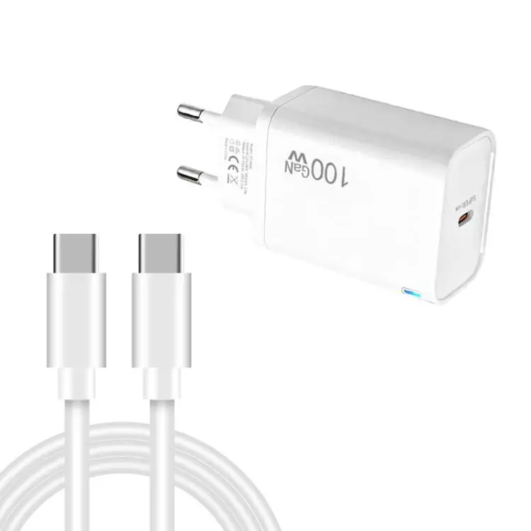 TE-PD46 GaN 100W PD 45W Fully Compatible Charger with Type-C to Type-C Data Cable,EU Plug(White)