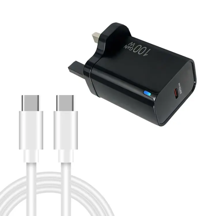 TE-PD46 GaN 100W PD 45W Fully Compatible Charger with Type-C to Type-C Data Cable,UK Plug(Black)