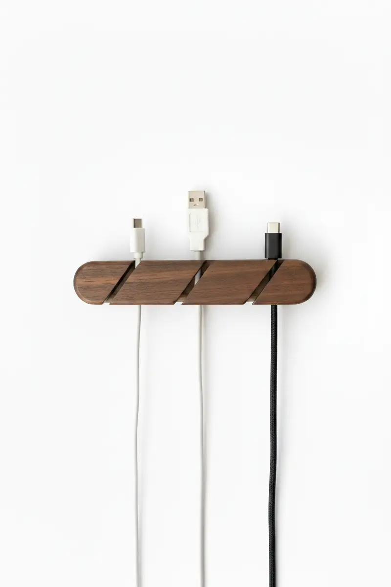 TechUtile Organisateur Câbles Bureau Bois Noyer 3 Fentes