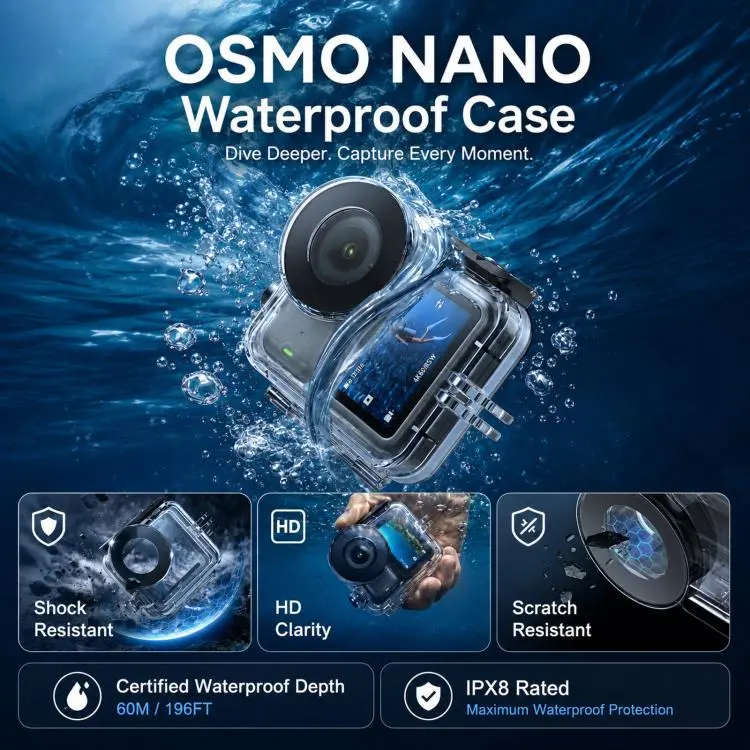 TELESIN 60m Waterproof Case for DJI Osmo Nano IPX8 Under-Water Dive Housing Anti-Fog Action Camera Protection Cover(Transparent)