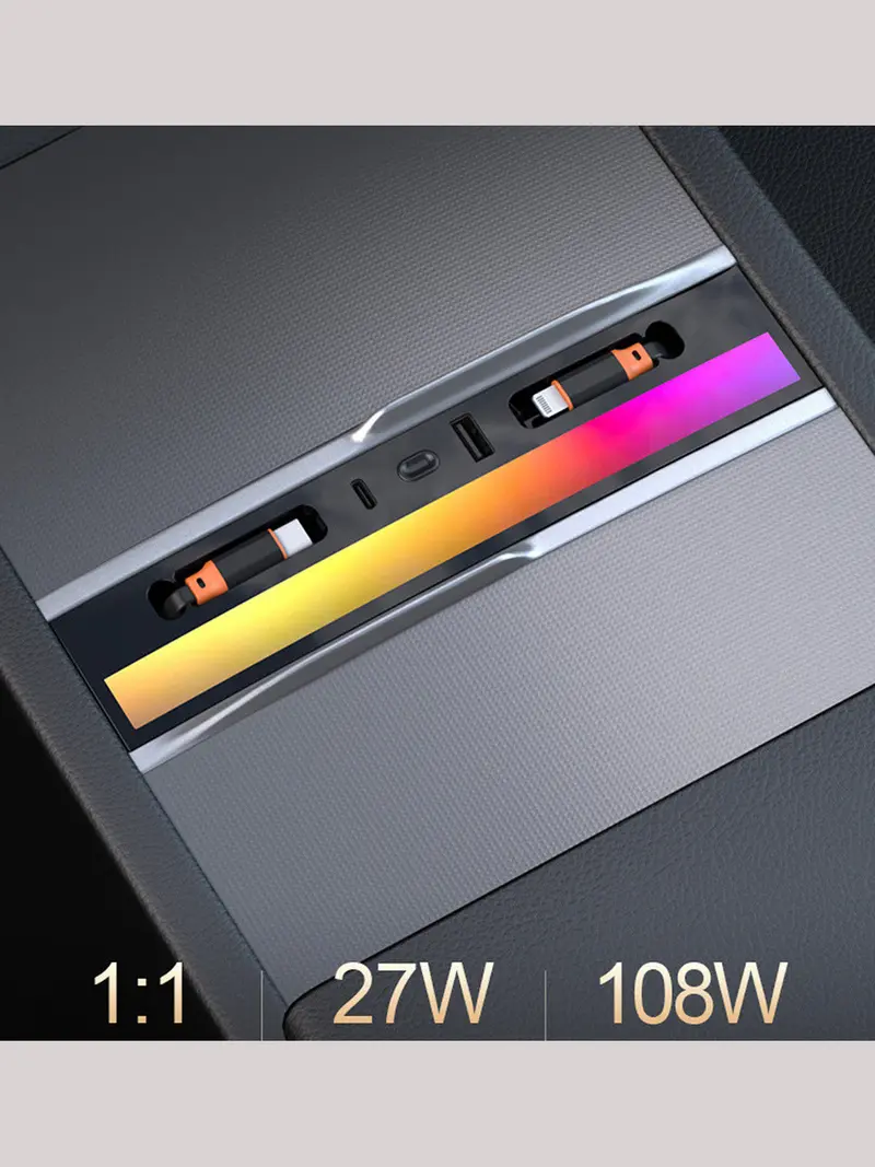 Tesline Chargeur rétractable à éclairage d'ambiance – Model 3 et Y (2024+)