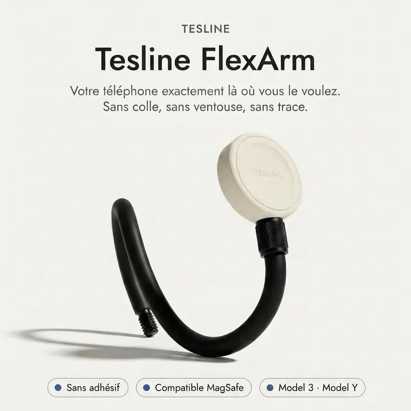 Tesline FlexArm — Support téléphone col-de-cygne pour Tesla Model 3 et Model Y