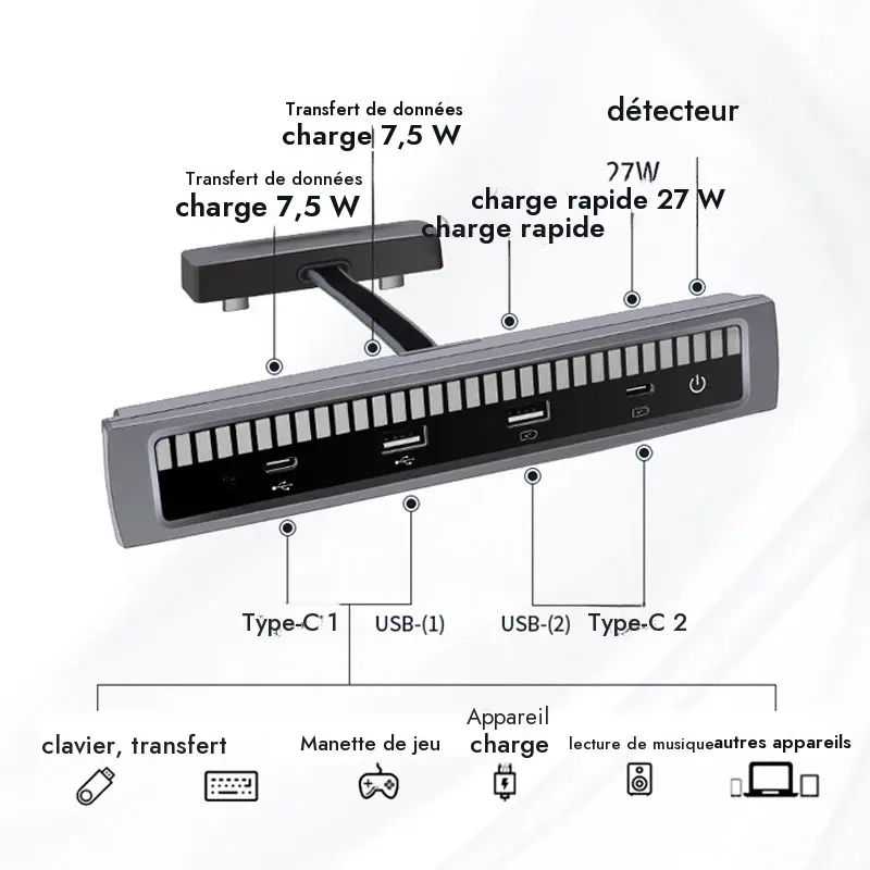 Tesline Hub USB 4 ports à éclairage d'ambiance — Model 3 · Model Y (2021-2023)
