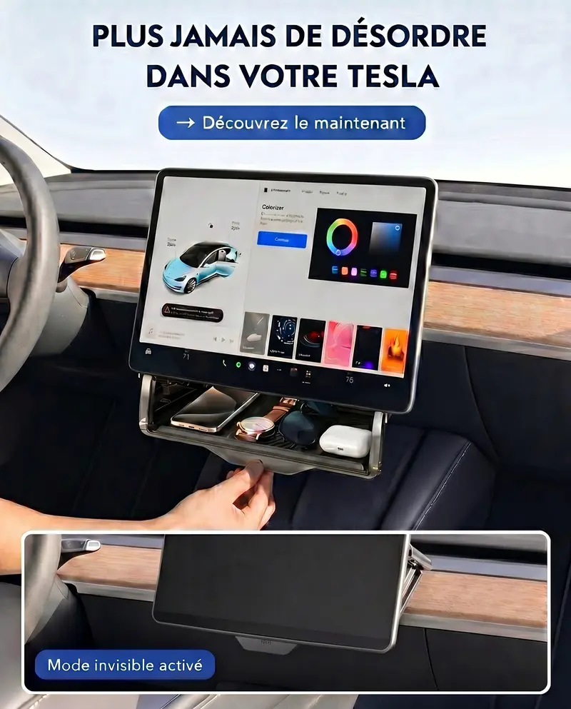 Tesline Rangement Invisible sous écran — Model 3 · Model Y