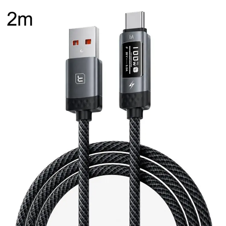 Toocki 100W 6A USB-A to USB-C / Type-C Cable with OLED Digital Display, Length