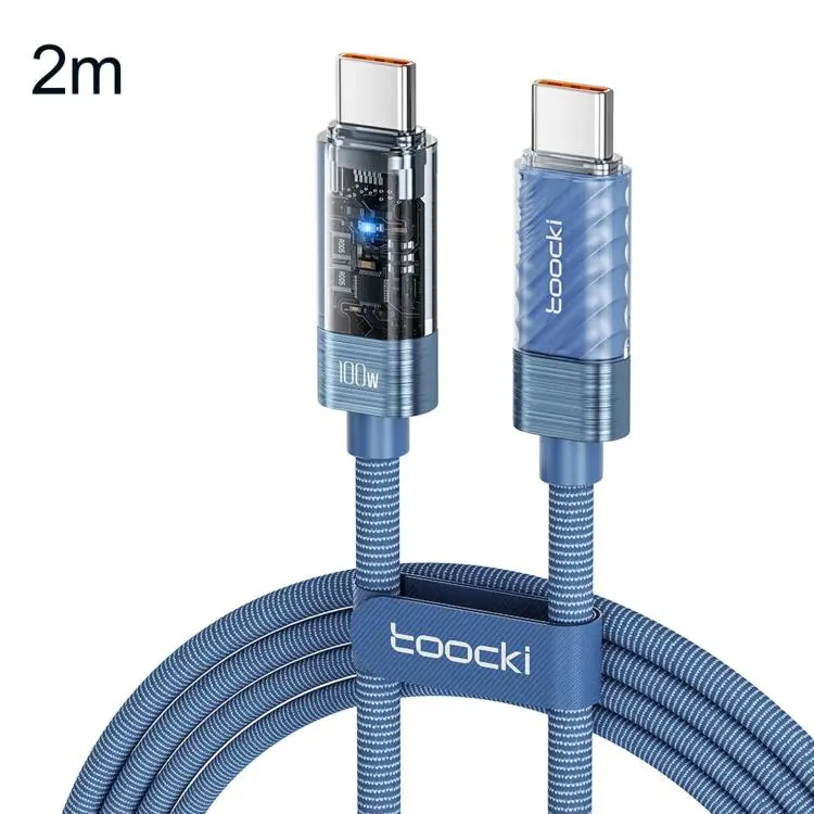 Toocki 100W USB-C / Type-C to USB-C / Type-C Cable Smart Power Off Auto Disconnect Transparent Charging Cord, Length