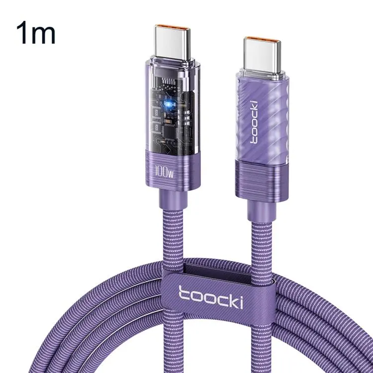 Toocki 100W USB-C / Type-C to USB-C / Type-C Cable Smart Power Off Auto Disconnect Transparent Charging Cord, Length