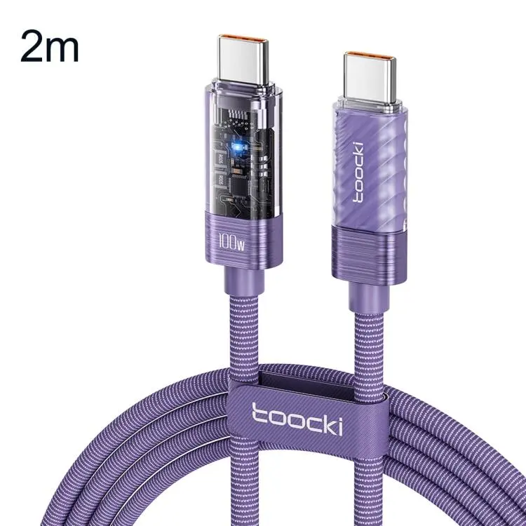 Toocki 100W USB-C / Type-C to USB-C / Type-C Cable Smart Power Off Auto Disconnect Transparent Charging Cord, Length