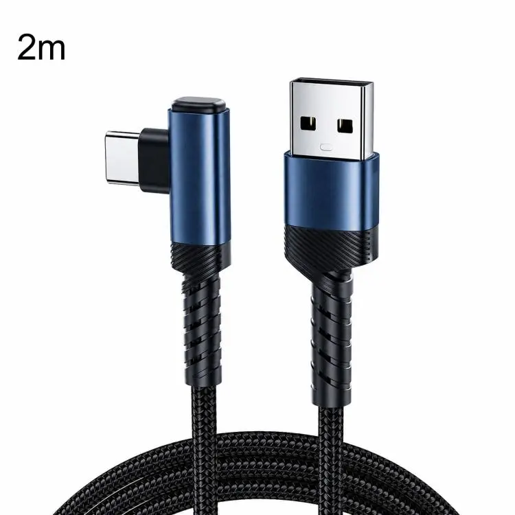 Toocki 90 Degree USB-A To USB-C / Type-C 3A Cable Fast Charging Cord Nylon Braided Elbow Charger, Length
